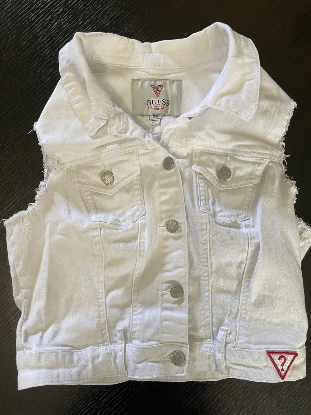 GUESS White Sleeveless Cropped Denim Jacket